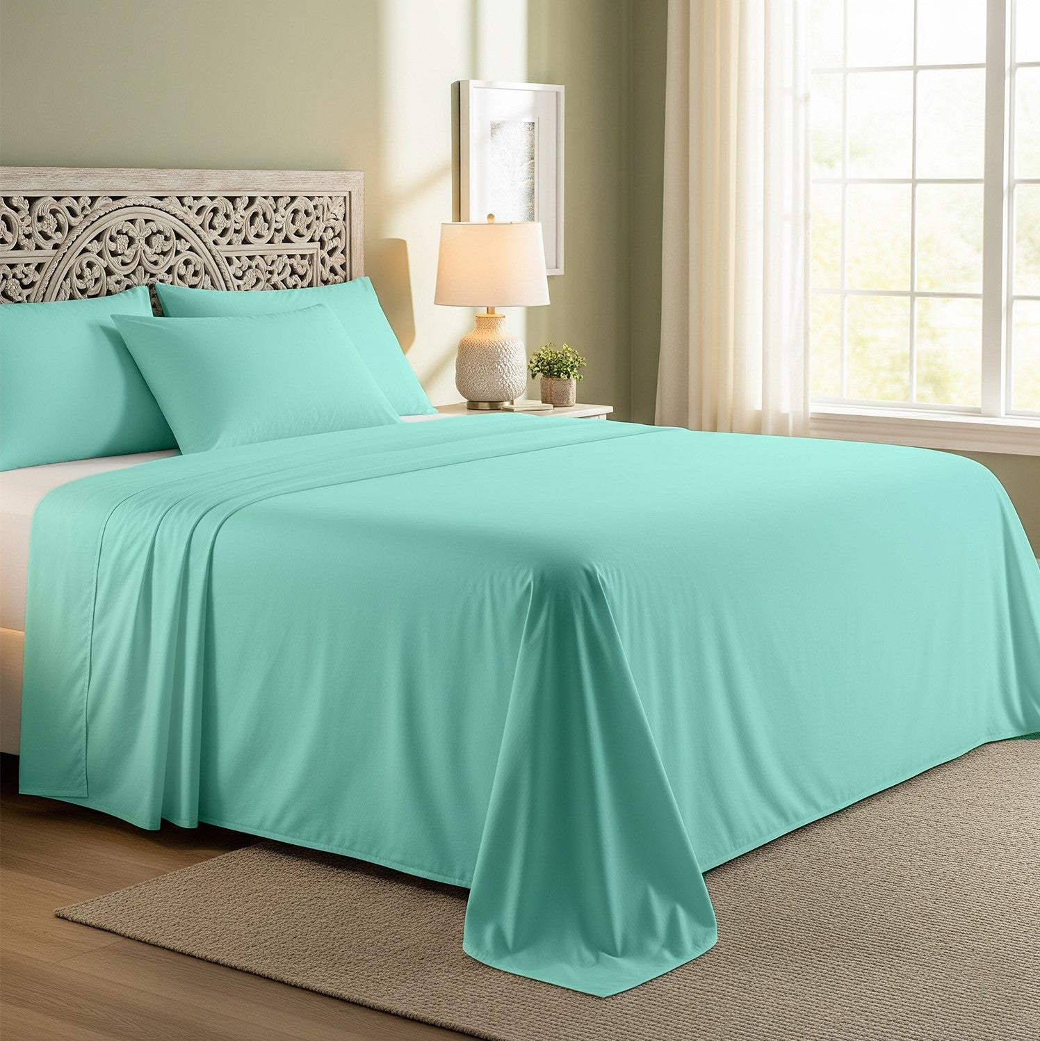Aqua Blue Cotton Flat Bedsheet – Modern, Soft & Effortlessly Stylish