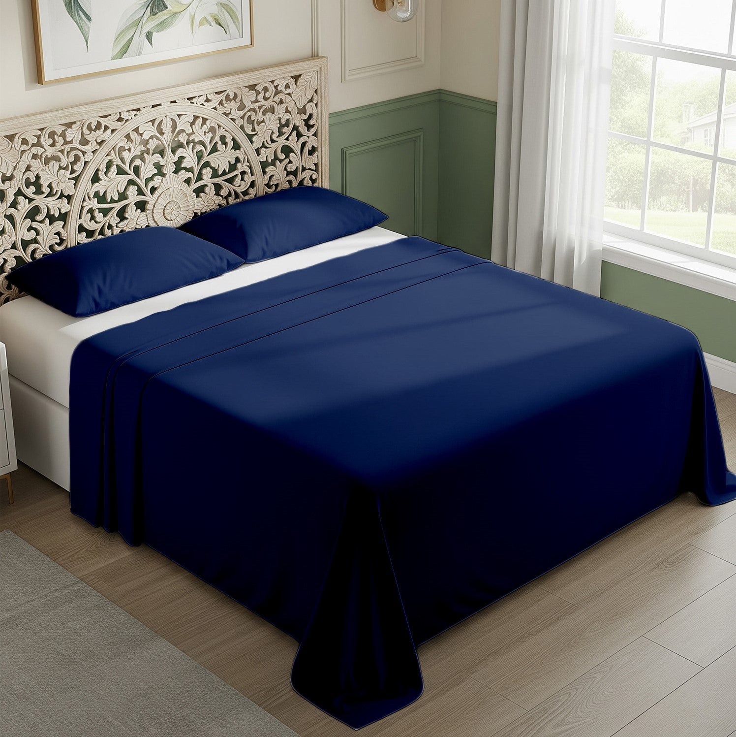 Navy Blue Cotton Flat Bedsheet – Modern, Soft & Effortlessly Stylish