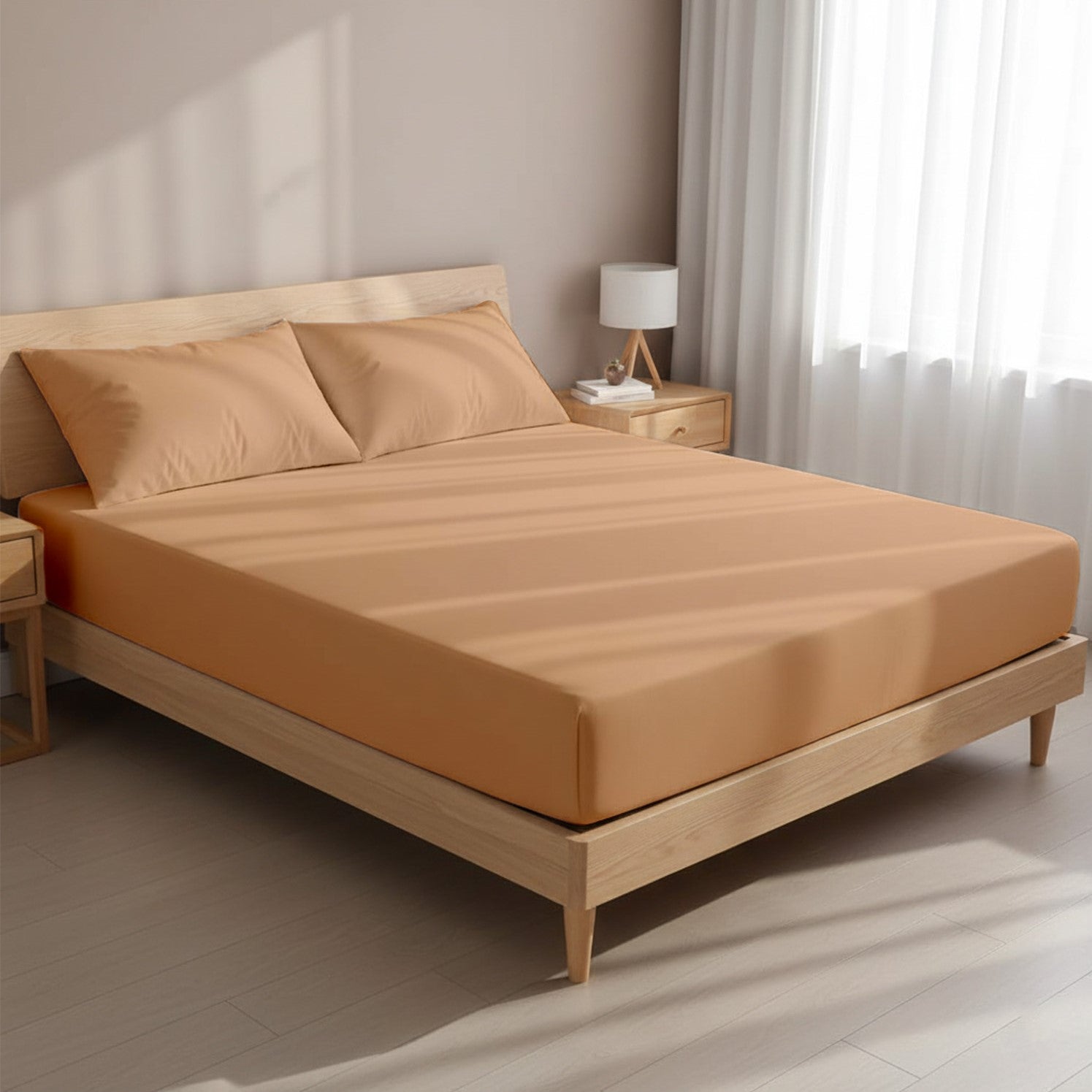 Peach Microfiber Fitted Bedsheet – Elegant, Cozy & Effortless Comfort