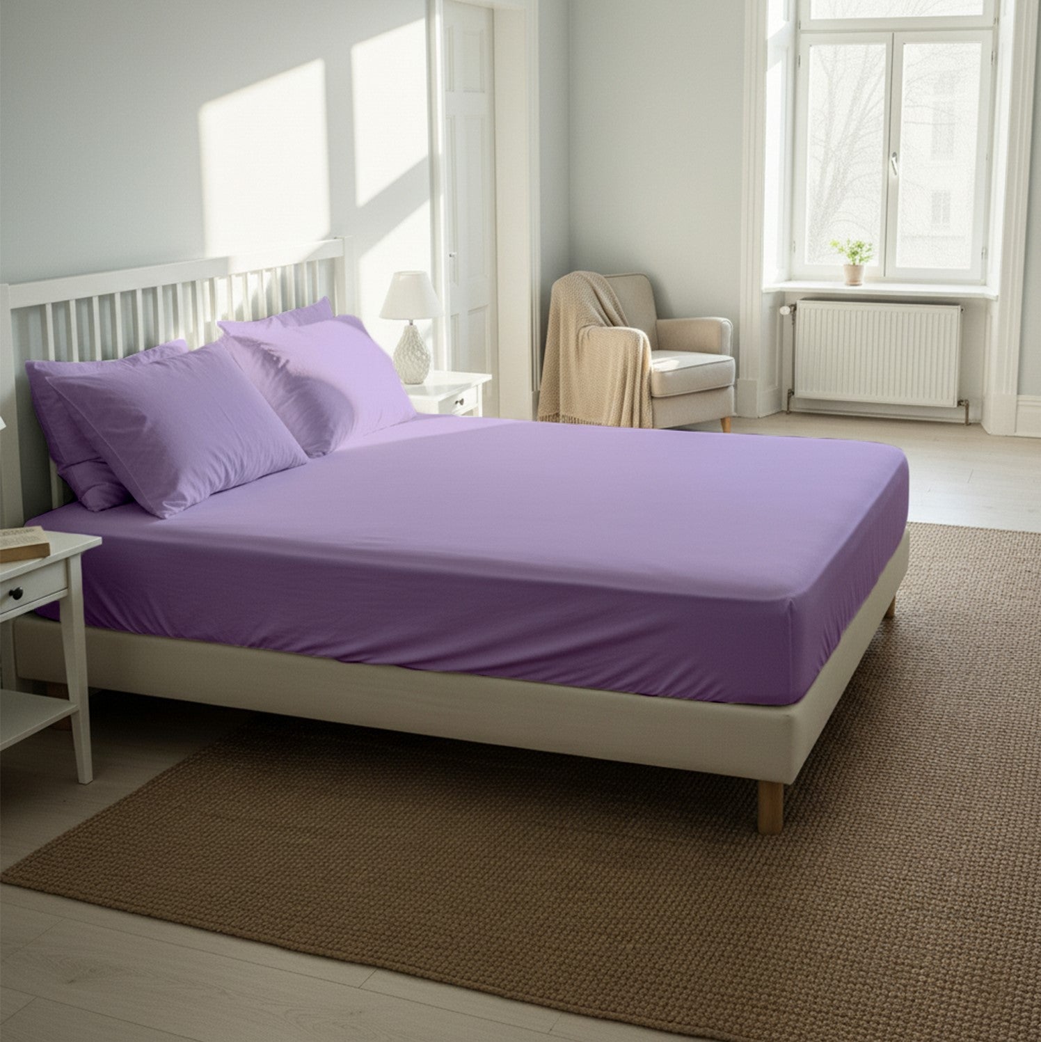 Lavender Fitted Cotton Bedsheet With Two Pillow Cover  – Luxurious, Soft & Long-Lasting