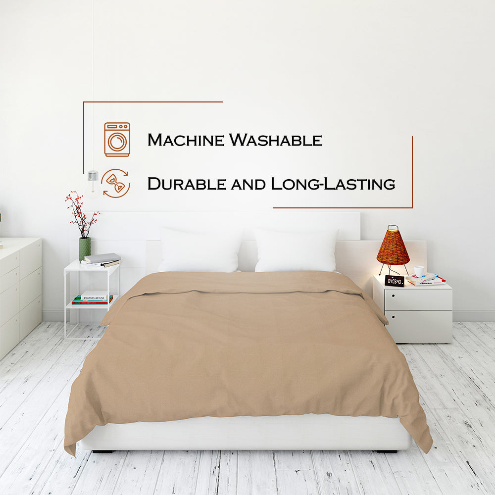 Razzai Super Soft Microfiber 3 Piece Duvet Cover Set and 2 Pillow Cover (18X28 Inches) - Single, Double, King Size /Beige