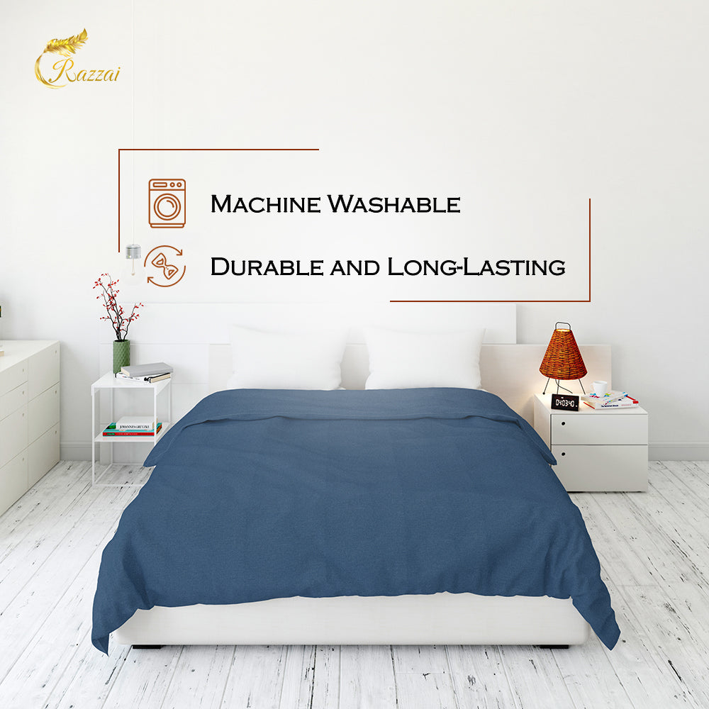 Razzai Super Soft Microfiber 3 Piece Duvet Cover Set and 2 Pillow Cover (18X28 Inches) - Single, Double, King Size /Medium Blue
