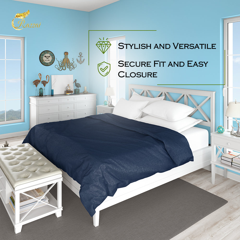 Razzai Super Soft Microfiber 3 Piece Duvet Cover Set and 2 Pillow Cover (18X28 Inches) - Single, Double, King Size /Medium Blue
