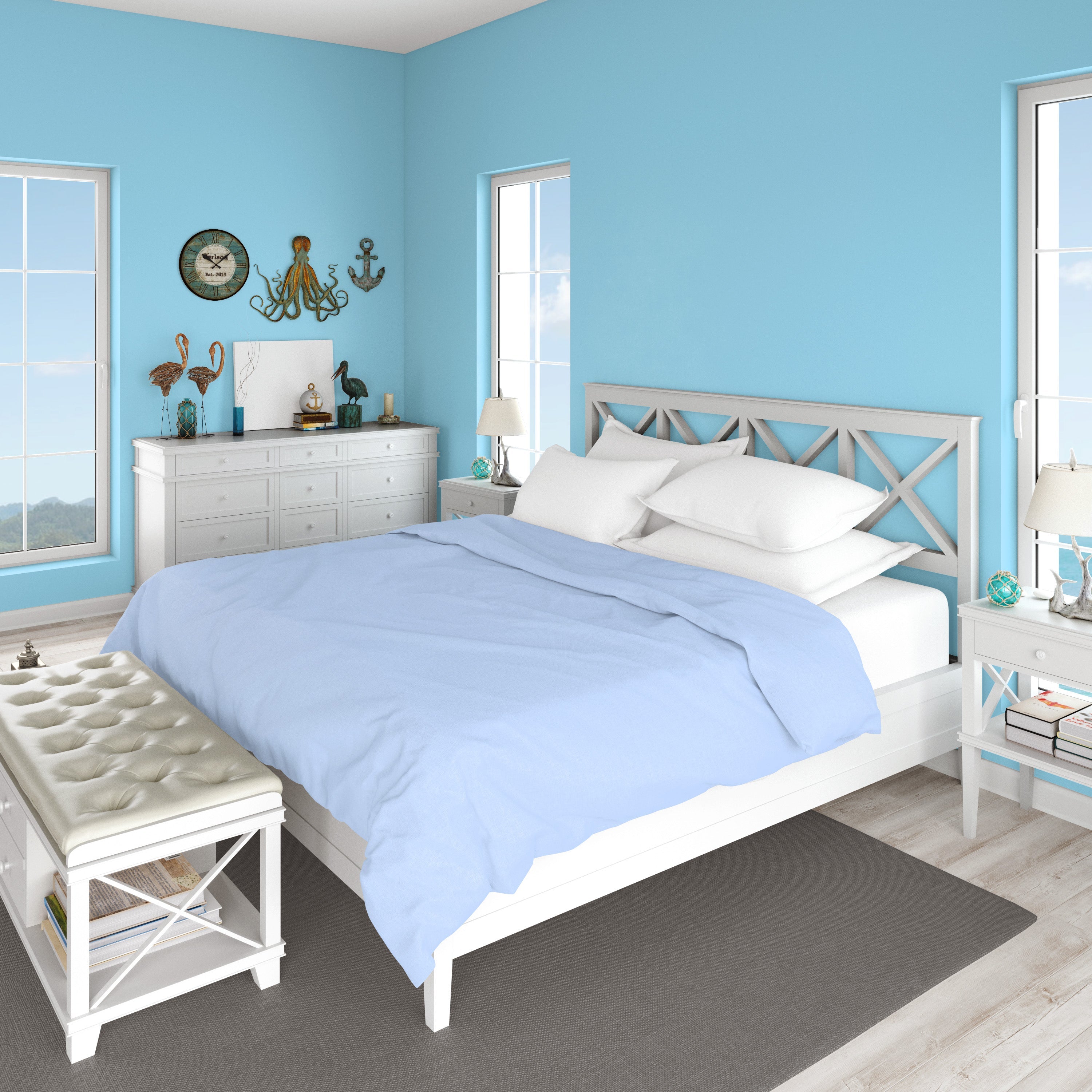 Razzai Super Soft Microfiber 3 Piece Duvet Cover Set and 2 Pillow Cover (18X28 Inches) - Single, Double, King Size /Sky Blue