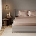Bear Beige Satin Fitted Bedsheet With Pillow Cover