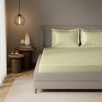 Beige Satin Fitted Bedsheet With Pillow Cover