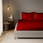 Burgundy Satin Fitted Bedsheet With Pillow Cover