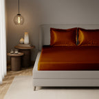 Chocolate Brown Satin Fitted Bedsheet With Pillow Cover
