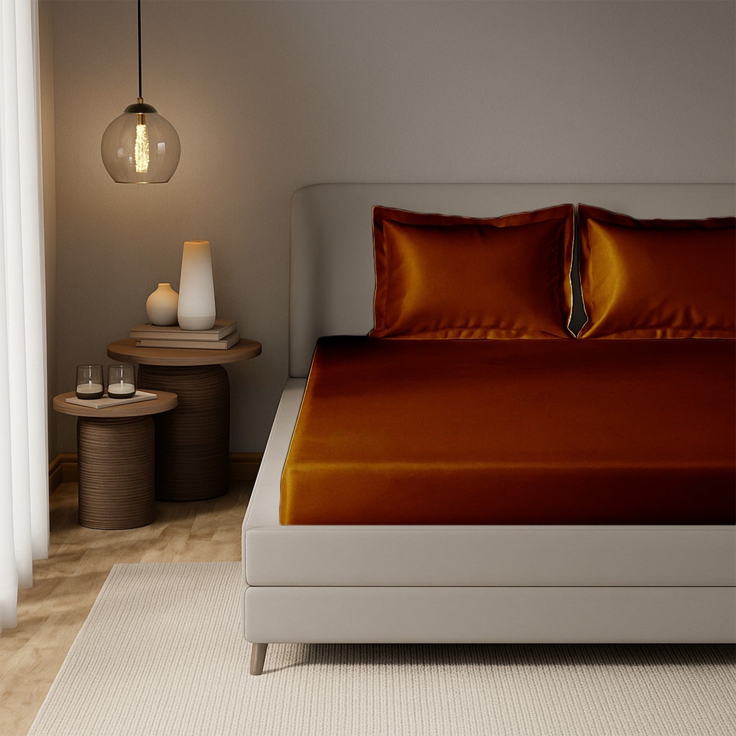 Chocolate Brown Satin Fitted Bedsheet With Pillow Cover