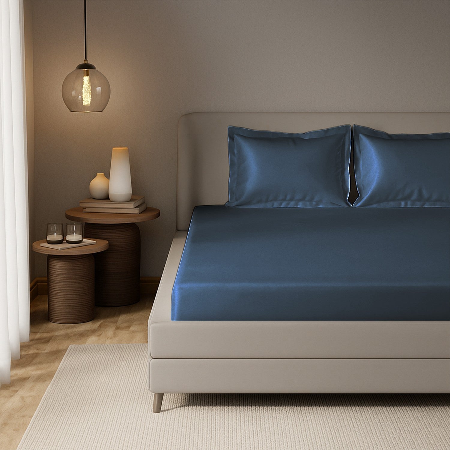 Coin Grey Satin Fitted Bedsheet With Pillow Cover