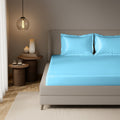 Dreamy Blue Satin Fitted Bedsheet With Pillow Cover