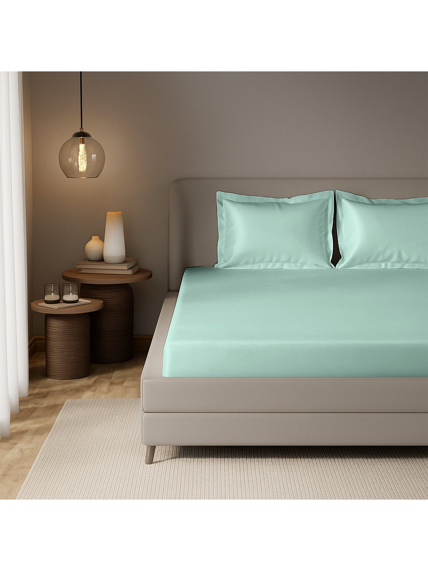 French Grey Satin Fitted Bedsheet With Pillow Cover