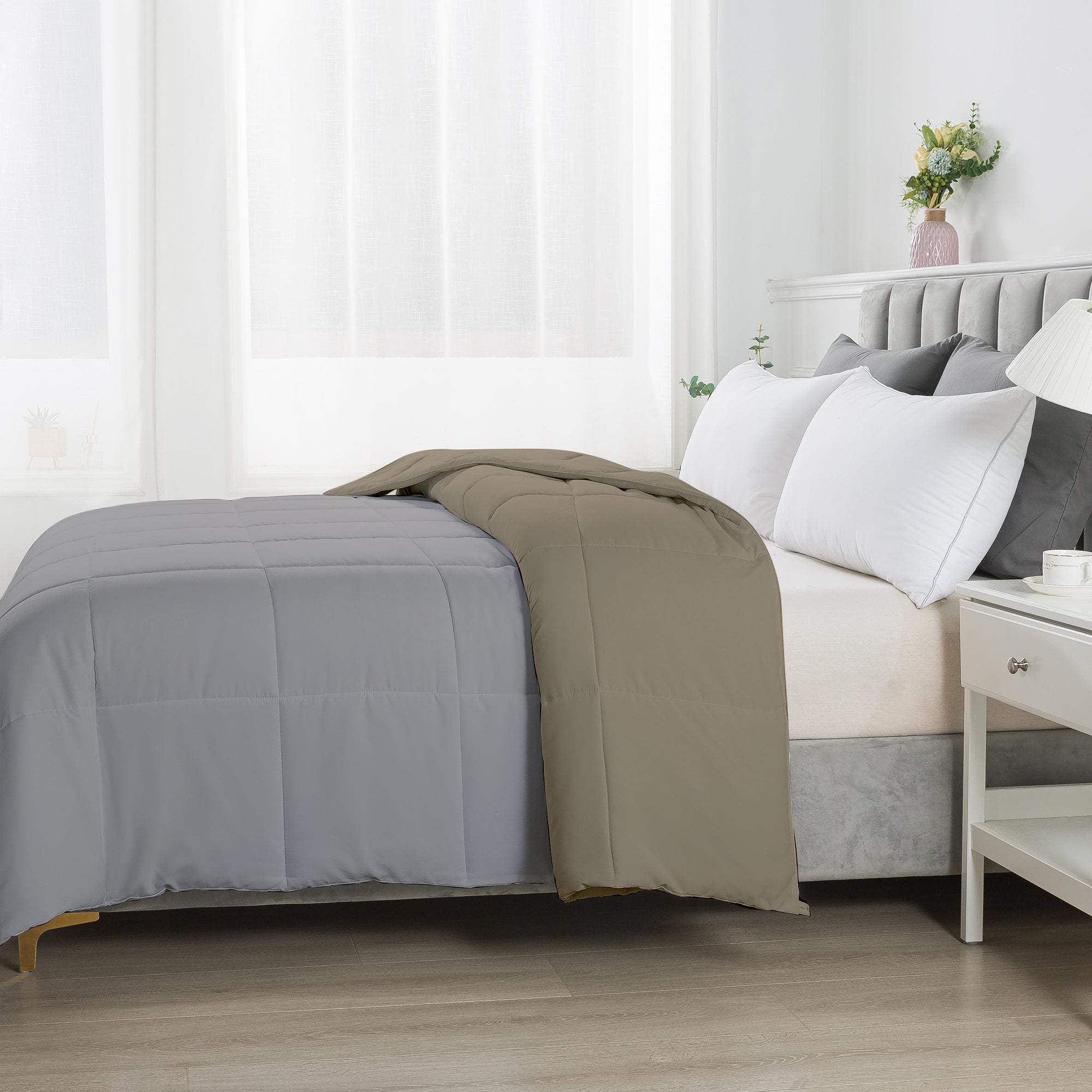 150 GSM Soft AC Comforter |Microfiber & Reversible |Silver Beige|