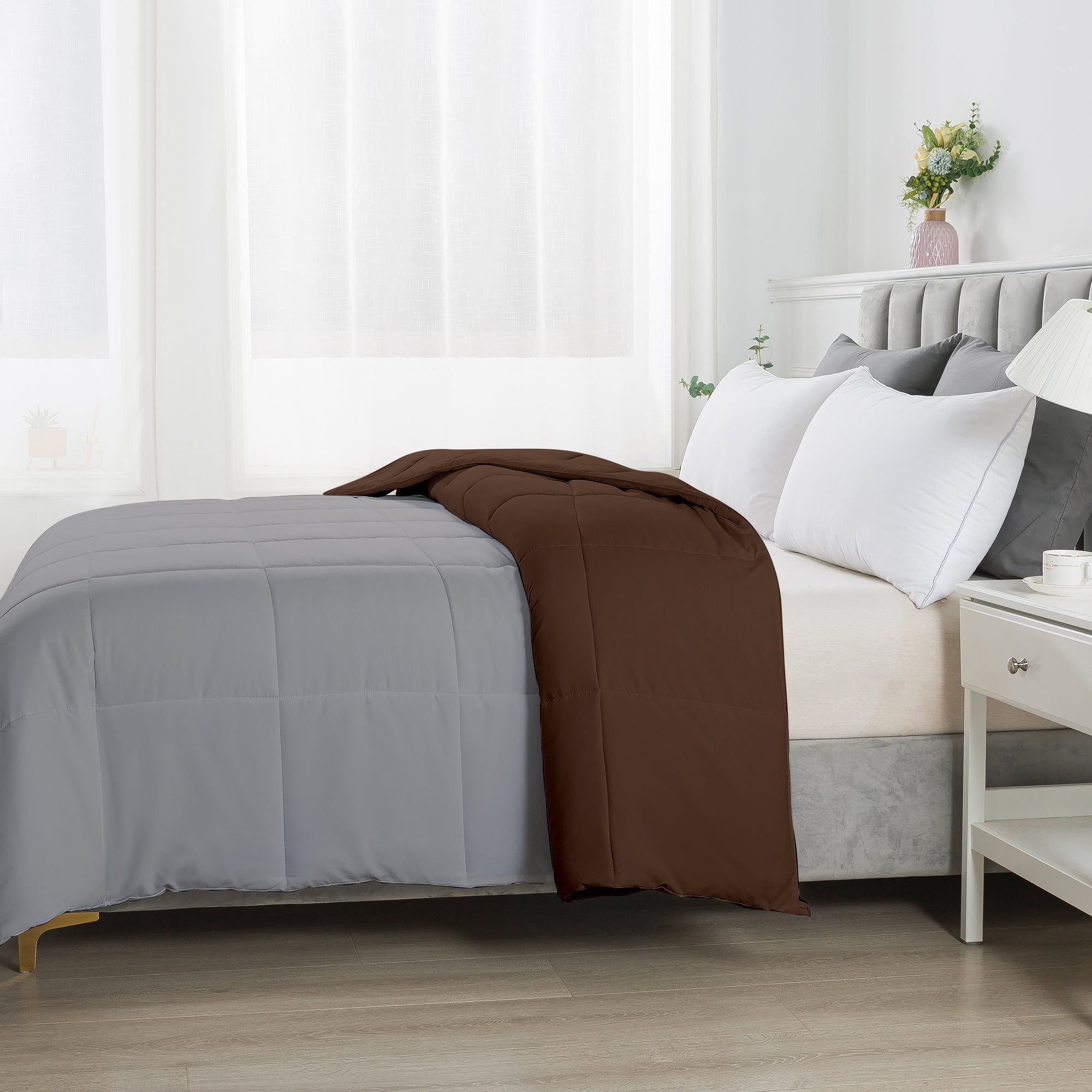 150 GSM Soft AC Comforter |Lightweight & Reversible |Silver Chocolate Brown|
