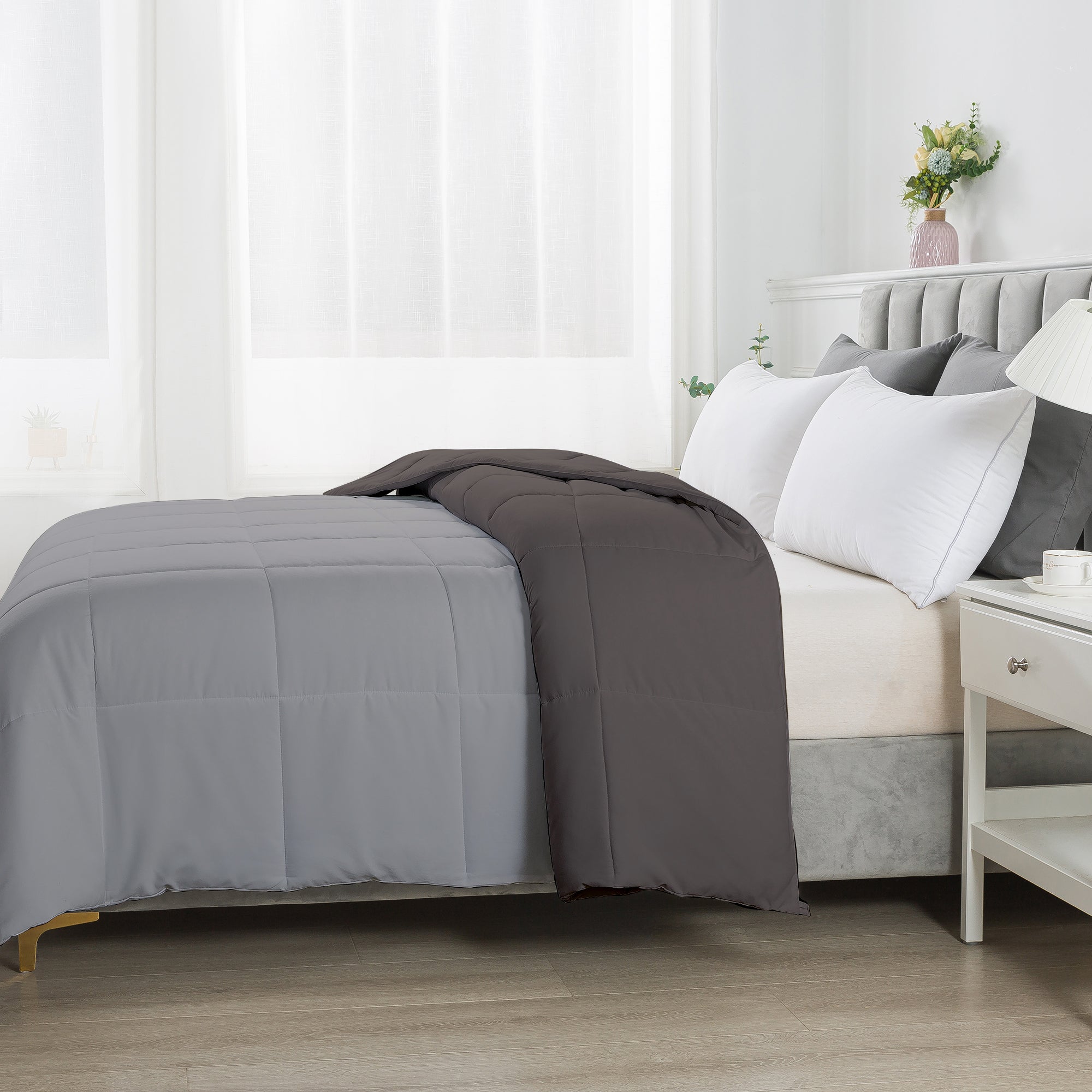 150 GSM Soft AC Comforter |Reversible & Lightweight |Silver Dark Grey|