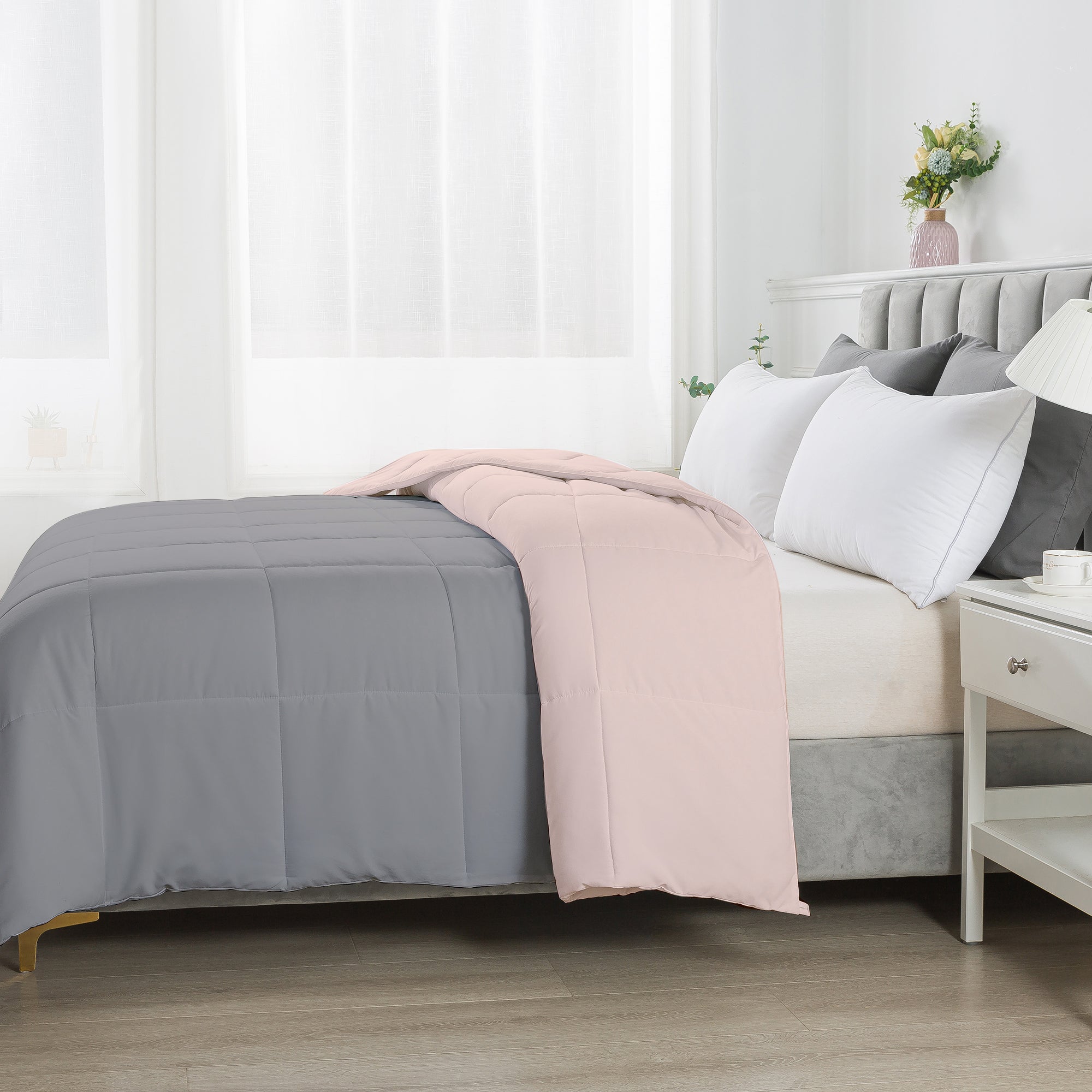 150 GSM Soft AC Comforter |Reversible & Lightweight |Silver Peach|