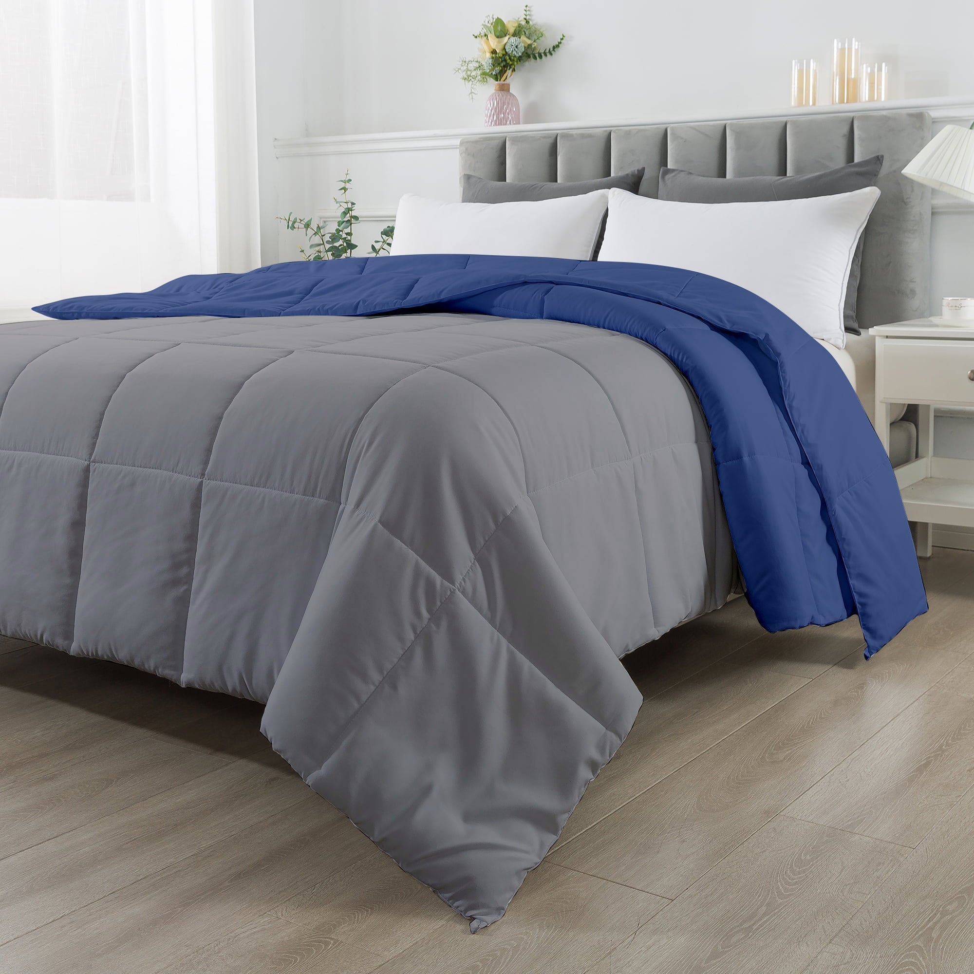 150 GSM Soft AC Comforter |Microfiber & Reversible |Silver Medium Blue|