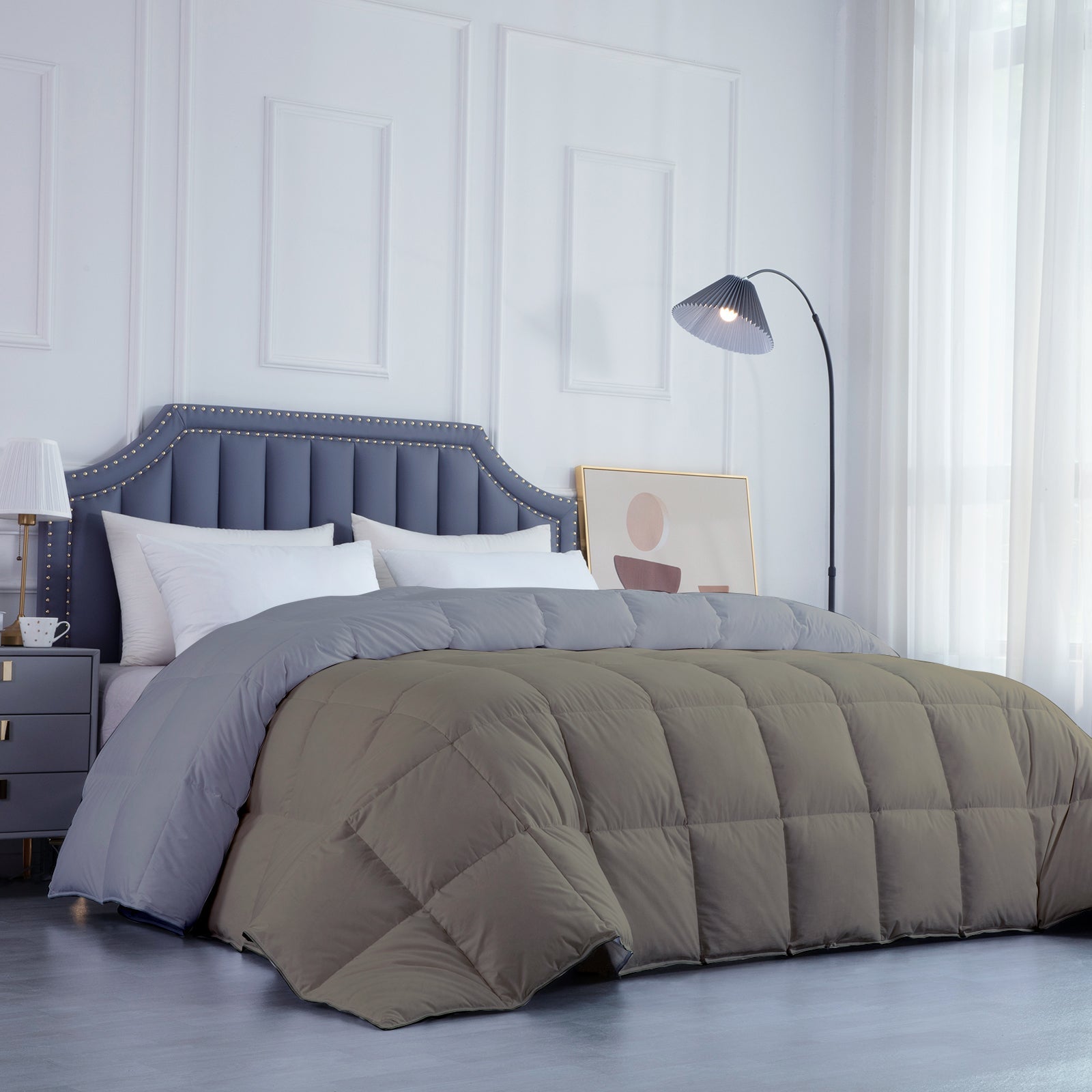 300 GSM All Weather Reversible Comforter |Silver/Beige| Microfiber & Lightweight|