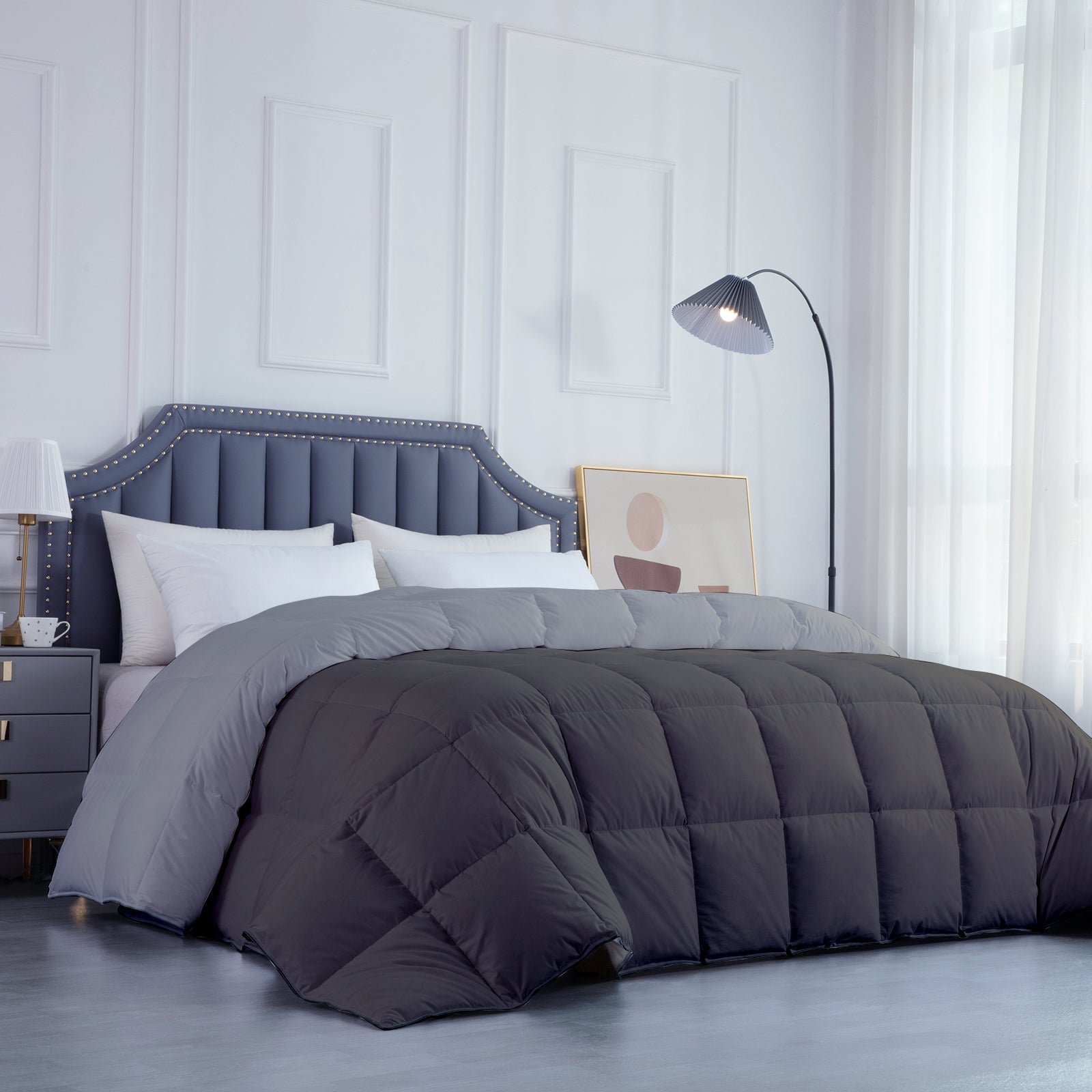 300 GSM All Weather Reversible Comforter |Silver Dark Grey| Microfiber & Lightweight|