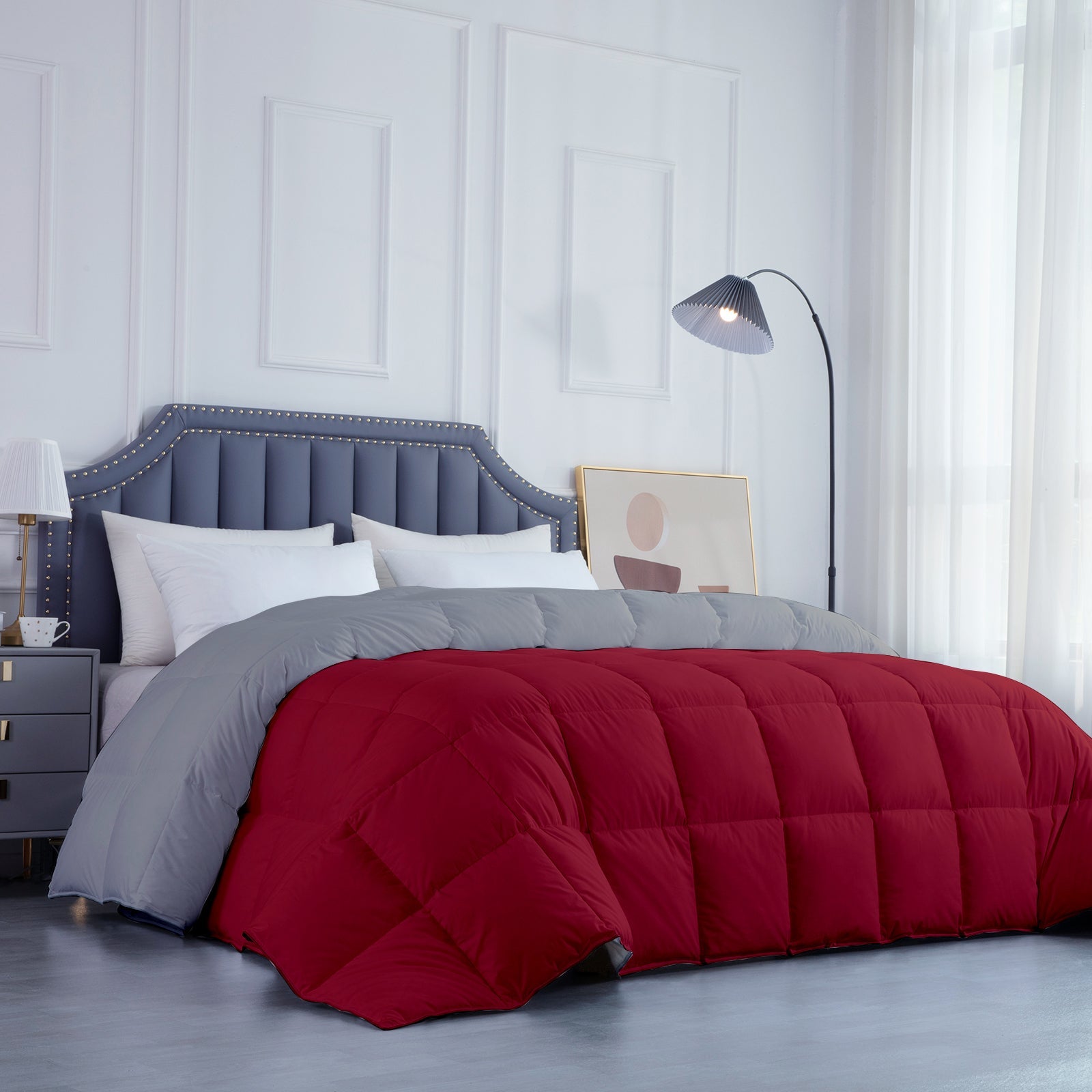 300 GSM All Weather Reversible Comforter |Silver/Burgundy| Microfiber & Lightweight |