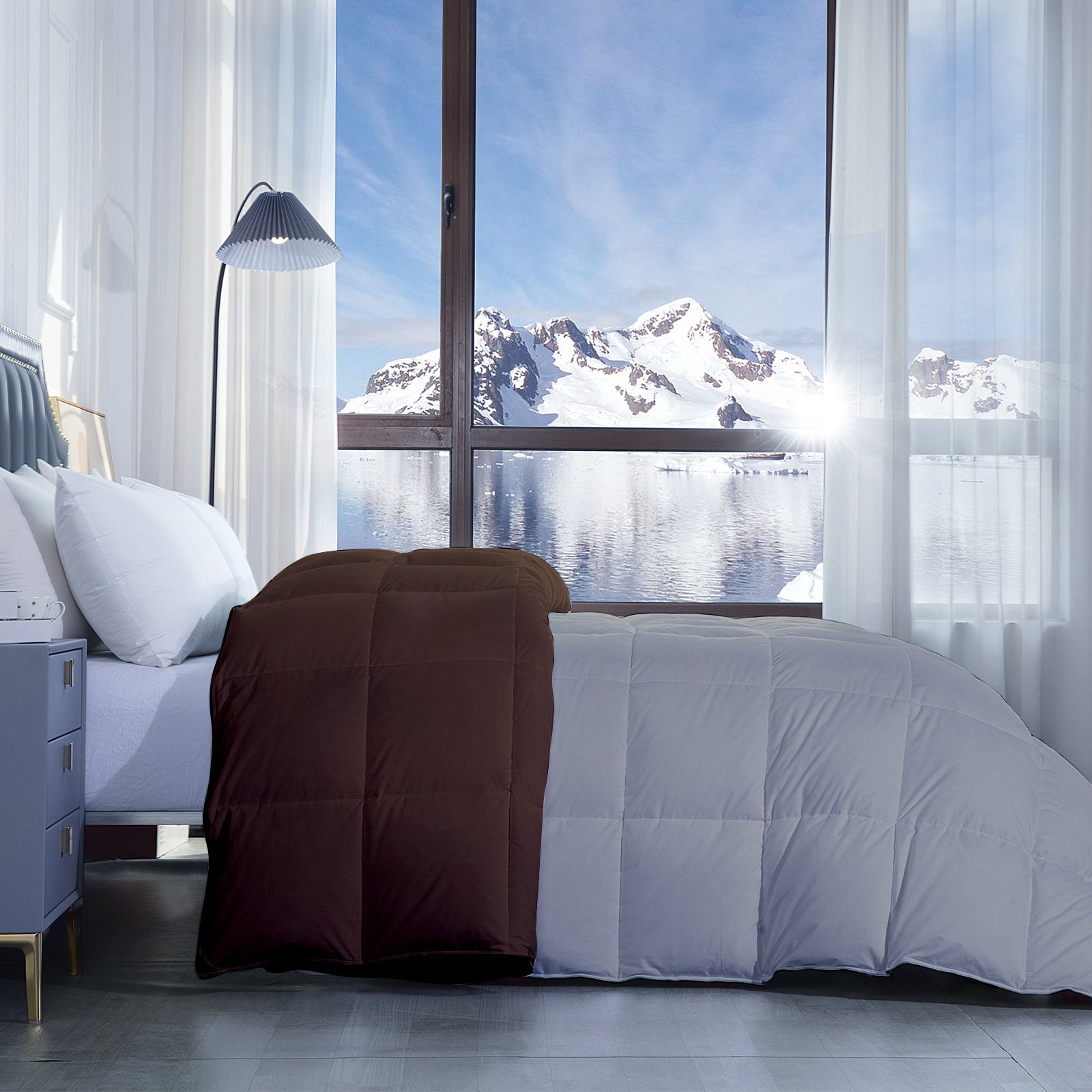 300 GSM All Weather  Reversible Comforter |Silver Chocolate Brown| Microfiber & Lightweight|