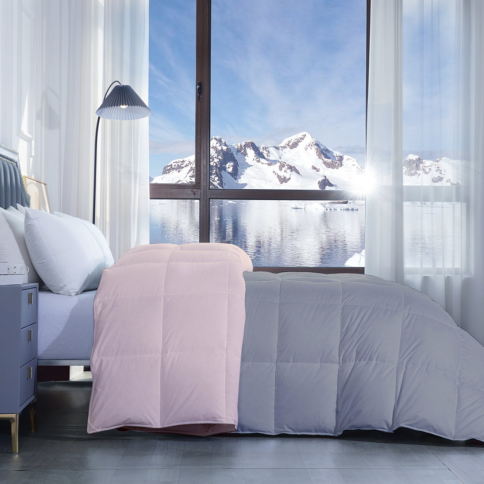 300 GSM All Weather Reversible Comforter |Silver Peach| Microfiber & Lightweight|