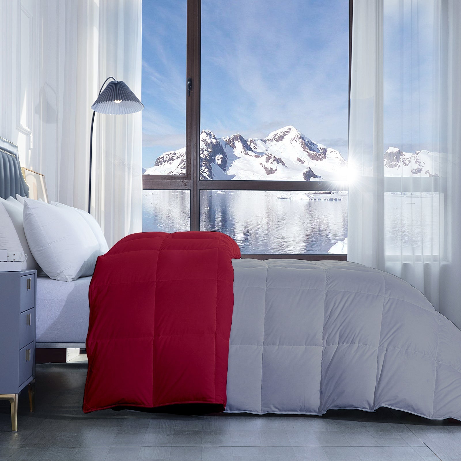 300 GSM All Weather Reversible Comforter |Silver/Burgundy| Microfiber & Lightweight |