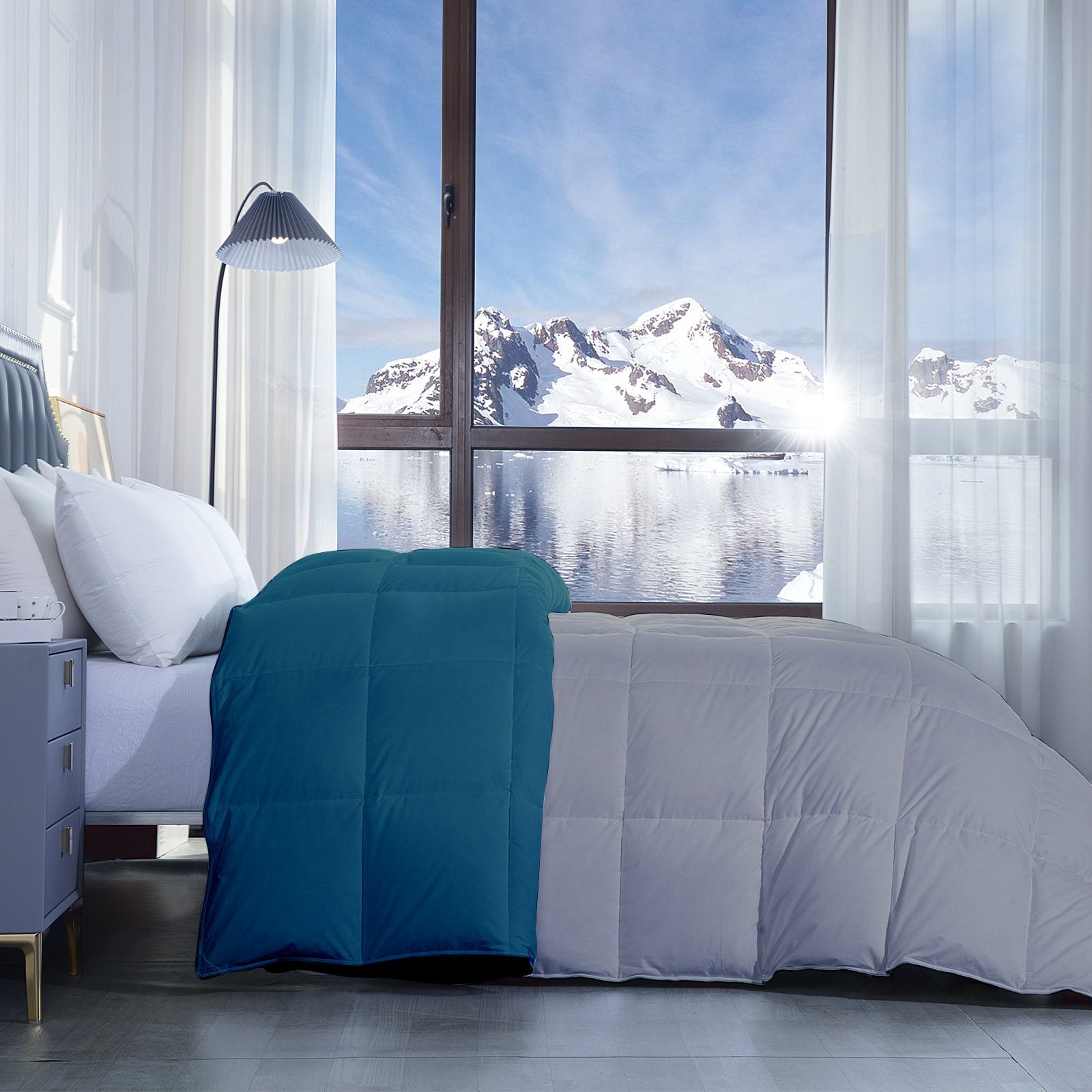 300 GSM All Weather Reversible Comforter |Silver/Teal | Microfiber & Lightweight|