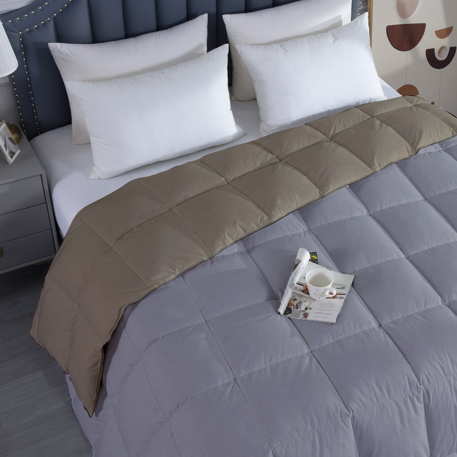 300 GSM All Weather Reversible Comforter |Silver/Beige| Microfiber & Lightweight|