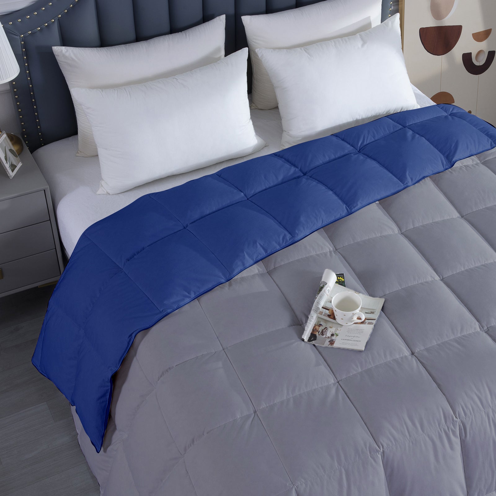 300 GSM All Weather Reversible Comforter |Silver Medium Blue| Microfiber & Lightweight|