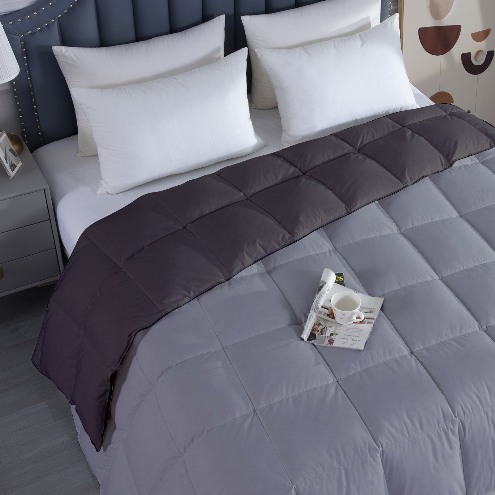 300 GSM All Weather Reversible Comforter |Silver Dark Grey| Microfiber & Lightweight|