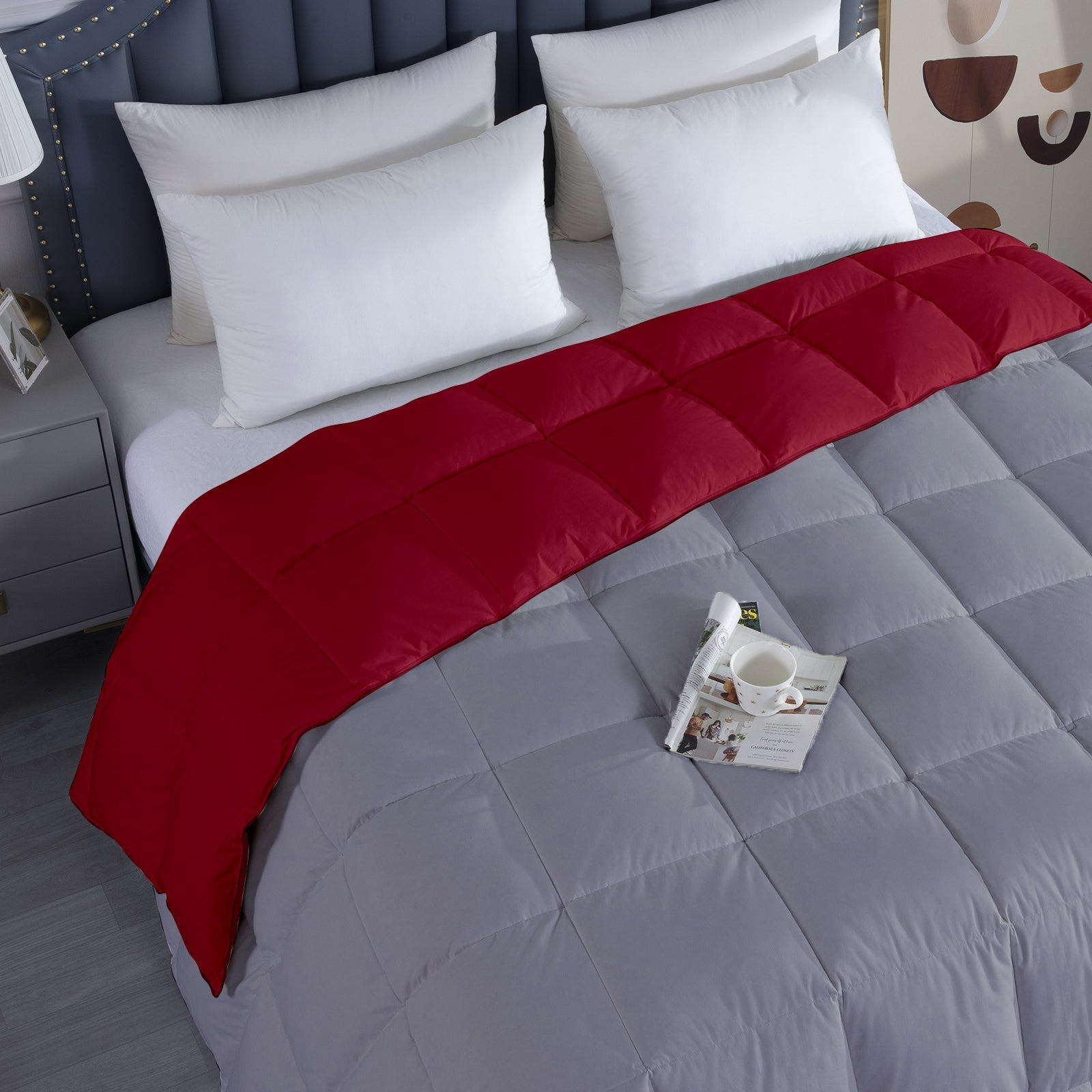 300 GSM All Weather Reversible Comforter |Silver/Burgundy| Microfiber & Lightweight |
