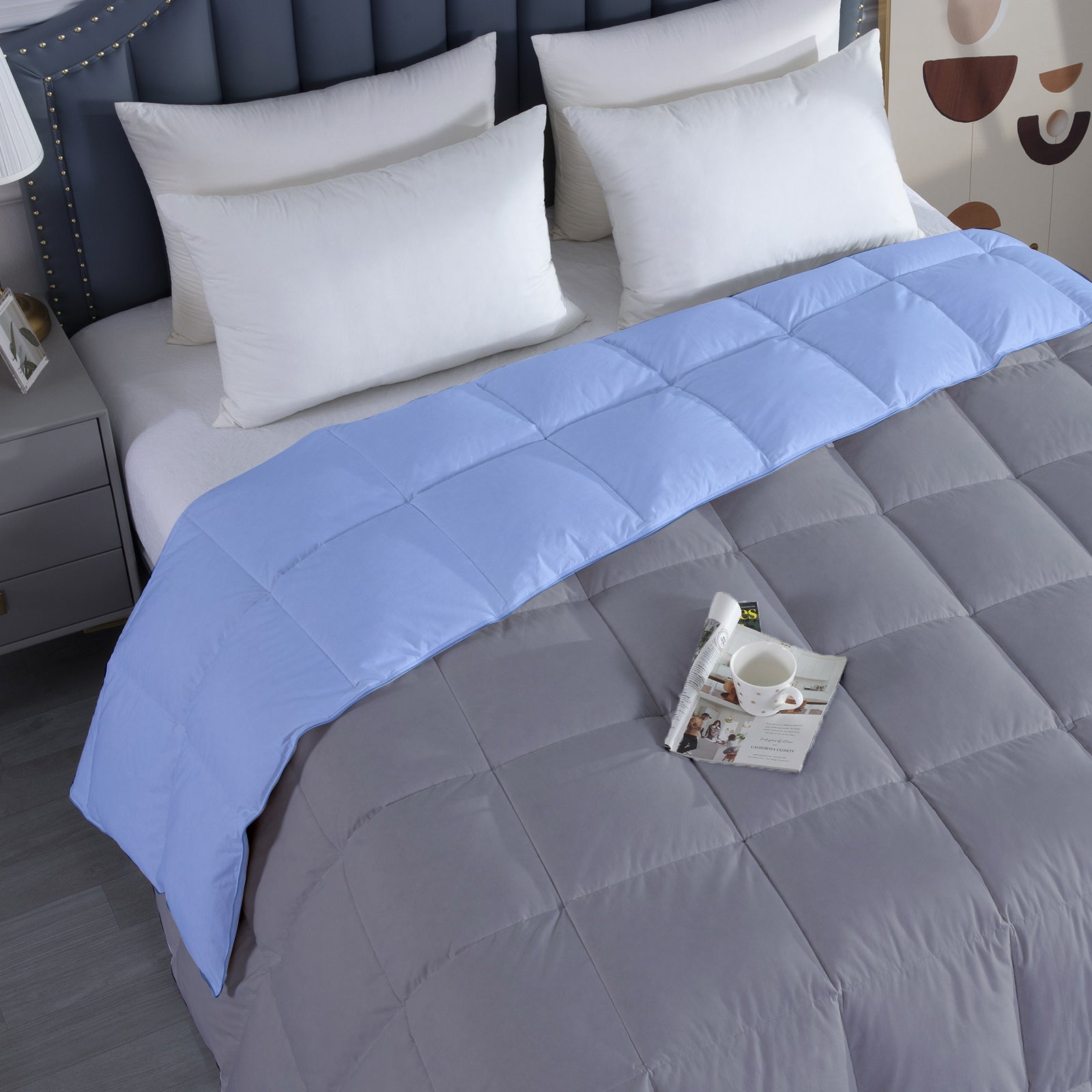 300 GSM All Weather Reversible Comforter |Silver/Sky Blue| Microfiber & Lightweight|