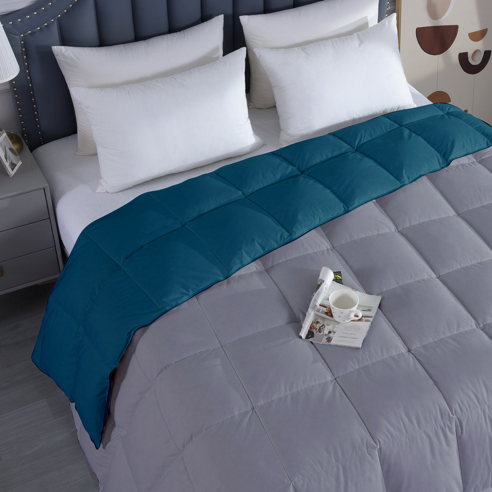 300 GSM All Weather Reversible Comforter |Silver/Teal | Microfiber & Lightweight|