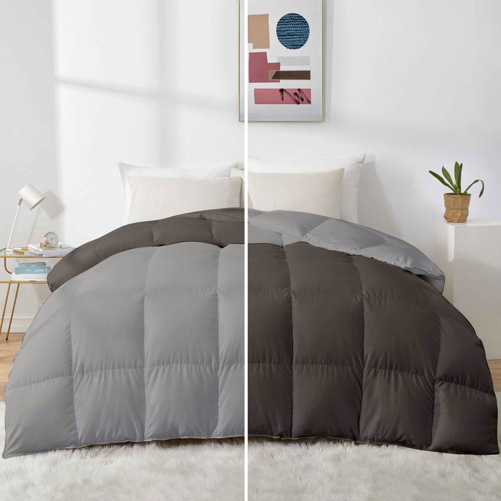 500 GSM Reversible Comforter| Lightweight & Microfiber Quilt |Silver-Medium Blue|