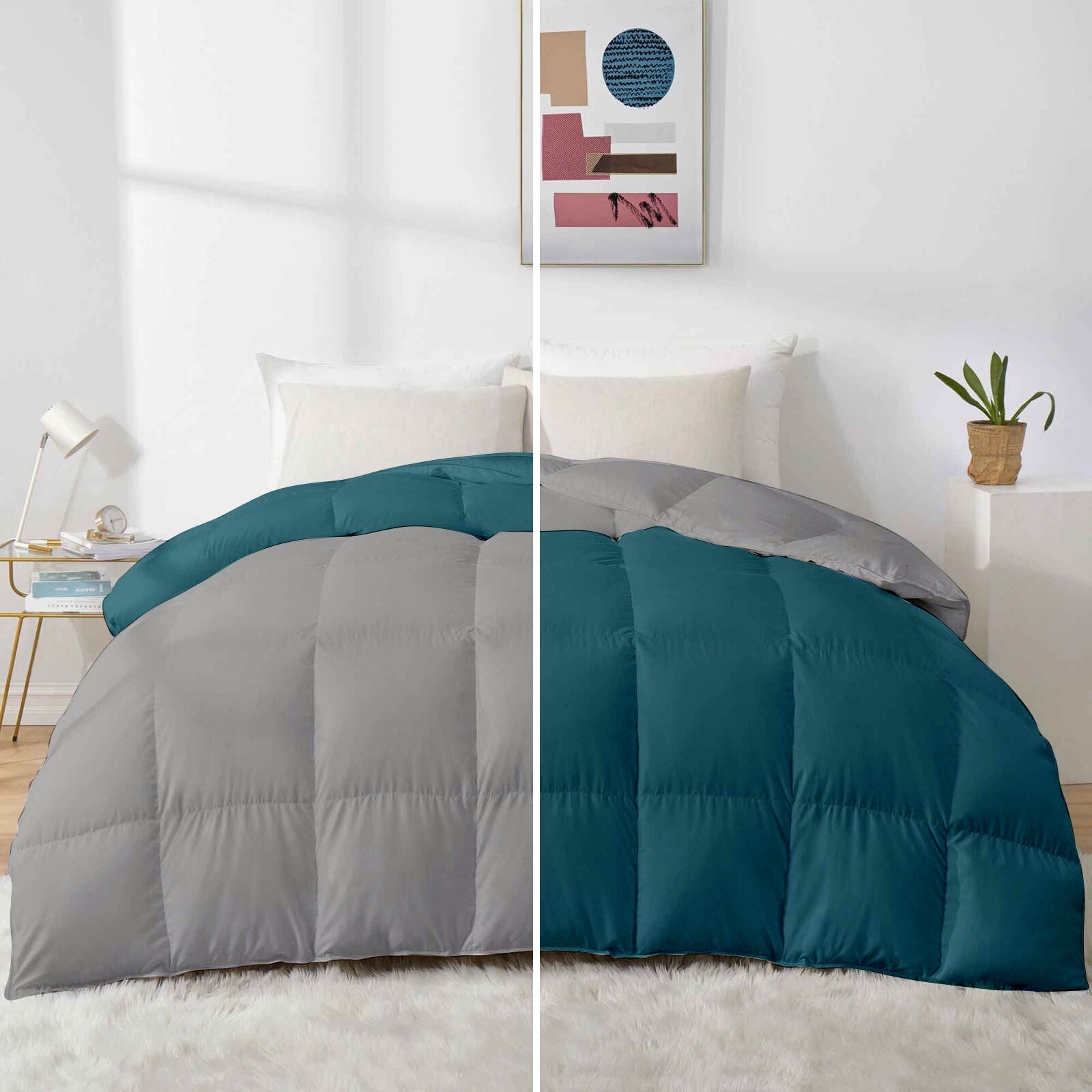 500 GSM Reversible Comforter| Lightweight & Microfiber Quilt |Silver-Medium Blue|