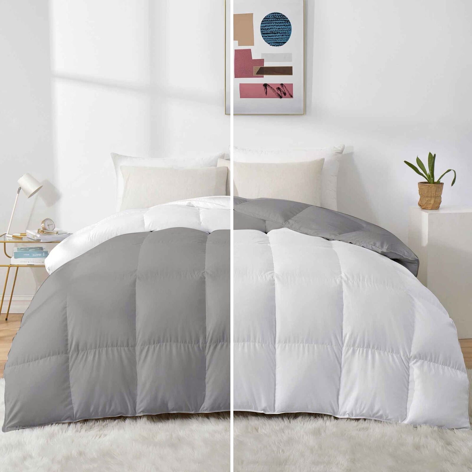 500 GSM Reversible Comforter For Winter | Microfiber & Lightweight | Silver-Beige|